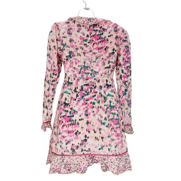 Rococo Sand Mimi Wrap Dress Long Sleeve V Neck Ruffled Pink Watercolor Medium - Picture 4 of 14